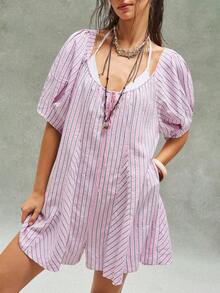 Bohemela 女士夏季休闲度假浪漫优雅法式海滩波西米亚乡村音乐节宽松条纹连体裤，自由休闲的穿搭风格，时尚女士服装，沙滩装，夏季度假装 - 彩色 - 查看 5