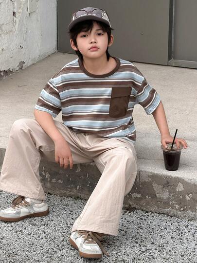 DAZY 男童撞色圆领休闲百搭日常短袖T恤