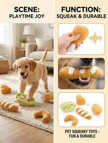 PETSIN 宠物狗磨牙玩具（带声音） - 鸭子玩具 / 香肠迷你汉堡 - 彩色 - 查看 2