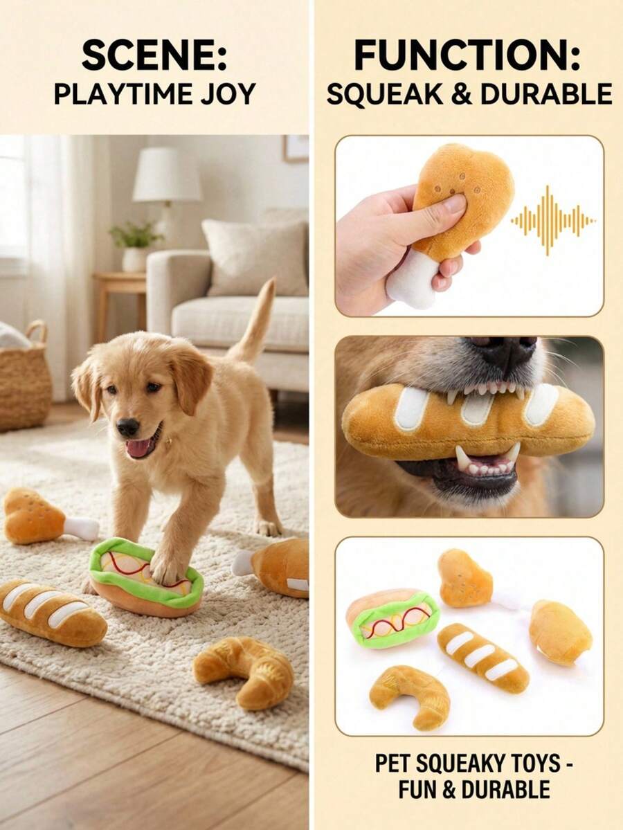 PETSIN 宠物狗磨牙玩具(带声音) - 鸭子玩具 / 香肠迷你汉堡 - 彩色 - 查看 1