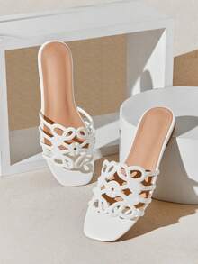 SHUZIA Sandalias planas de mujer con elegante diseño floral y corte - Blanco - Ver 8