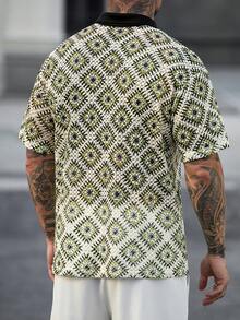 Manfinity CasualCool 男士落肩短袖半开襟撞色领休闲Polo衫，夏季，男士复古风，日常休闲，周末旅行，户外活动，探险旅行，轻松工作环境或半正式场合，男友/老公礼物，周年纪念/生日礼物，派对，夏季假期，婚礼，春夏，狂欢节，男士钩针衬衫，男士图案T恤，节日衬衫，衬衫，墨西哥衬衫 - 卡其色 - 查看 2