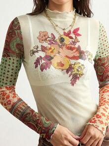 Bohemela Áo dài tay mỏng in họa tiết tối giản dành cho nữ - Màu be - Xem 6