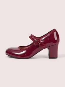 CUCCOO DOLLMOD Women's Round Toe Patent Leather Maryjane Pumps, Burgundy, Sweet School Style, Versatile High Heels - Burgundy - View 7