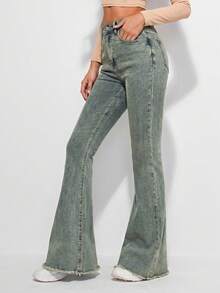 EMERY ROSE Jeans évasés à poches inclinées de style rétro pour femmes - Bleu azur - Voir 3