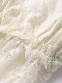 Livesso Women's Lace Patchwork Cream White Casual Pants,Drawstring Waist Boho Summer Holiday Vacation,Spring Picnic Beach,Music Festivals Wedding Commuting - White - View 5