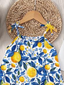Young Girl' Sleeveless Dress, Yellow Lemon Tropical Seamless Pattern, Suitable For Spring And Summer, Casual Cute And Fashionable Versatile Daily Wear - Multicolor - View 3