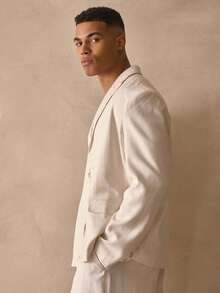 Musero Long Sleeve Lined Revere Collar Linen Blazer Jacket Double Flap Pocket Tailoring Spring Summer Essentials - Apricot - View 3