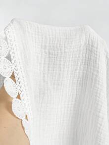EMERY ROSE Quần short nữ cỡ lớn, kiểu dáng thường ngày, xếp ly, viền bèo nhún, chất liệu cotton. - trắng - Xem 4