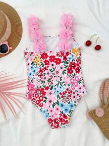 Emery Rose Kids Emery Rose Kids 女童条纹蝴蝶结花卉连体泳衣 - 粉色 - 查看 6
