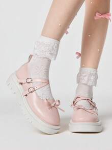 ROMWE Kawaii Women Wedges & Flatform - Pink Matte Cross - View 1