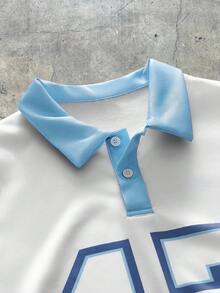 EASEVO Áo polo dài tay dệt kim phối màu dáng rộng dành cho nam cỡ lớn, in số. - Nhiều màu - Xem 3