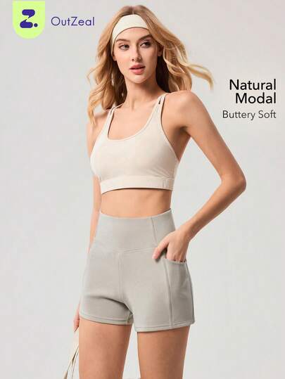 OutZeal 女士健身短裤 纯色春夏运动瑜伽休闲柔软莫代尔高腰运动裤