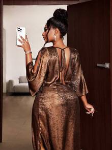 Maweii Plus Size Women's Sexy & Elegant Backless Deep V Hollow Out Dress, Elegant Party Dress, Summer Holiday Outfit, Women's Graceful Attire - Coffee Brown - View 6