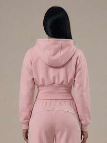 Musera Sport Port Cinched Waist Zip Through Hoodie Tracksuit Top Only Winter Activewear Sport Gym Workout - Baby Pink - View 2