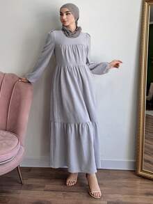 DAZY Women's Elegant Floral Print Round Neck Petal Sleeve Mid-Length Dress, Spring/Summer - Purple - View 4