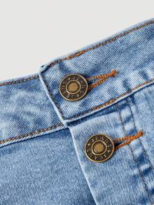 Sweetra 女士休闲牛仔半身裙，纽扣前襟，荷叶边下摆 - 藍色 - 查看 3