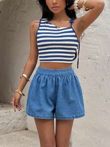 Sunnyshic Women's Casual Denim Shorts For Vacation & Outdoor - Blue - View 5