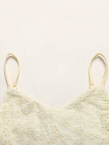 SHEIN 少女优雅刺绣吊带荷叶边连衣裙 - 黃色 - 查看 5