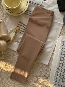 Dazy Kids Quần legging trơn màu, kiểu dáng tối giản, đa năng dành cho bé gái tuổi teen. - màu nâu - Xem 5