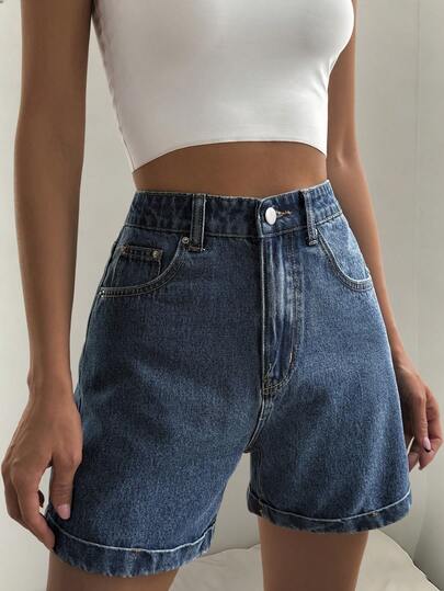 DAZY 女士修身蓝色棉质牛仔短裤，适合海滩、假日和度假穿着