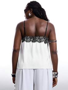 LYSMO 大码女式撞色蕾丝吊带背心 女士夏季穿搭 女士吊带上衣 女士漂亮上衣 女士吊带背心 女士吊带背心 大码背心 吊带背心 大码女式上衣 - 白色 - 查看 2