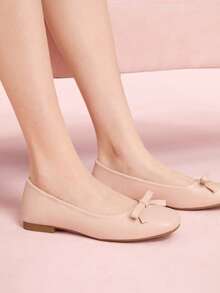 CUCCOO DOLLMOD Cute Fairy Flat-Bottomed Bow Commuter Shoes New Spring And Summer New Low Vamp Slip-On Comfortable Soft-Soled French Ballet Shoes Grandma Shoes Valentine's Day - Baby Pink - View 4