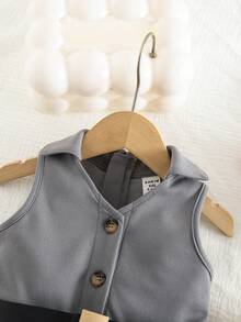 SHEIN Baby Girls' Casual Minimalist Gray Lapel Jumpsuit - Grey - View 3
