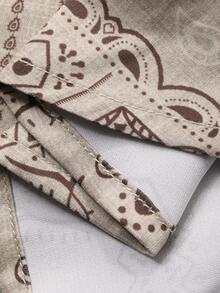 Vivie Lora 女士宽松腰果花长袖优雅衬衫 - 卡其色 - 查看 3