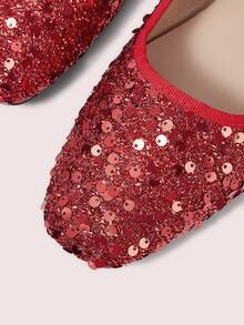 CUCCOO DOLLMOD 女士红色亮片鞋闪亮、简约时尚，低鞋面圆形水钻搭扣设计，方头玛丽珍平底鞋，适合节日派对和情人节等场合。 - 紅色亮片 - 查看 8