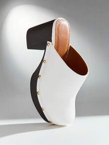 Solezae Women's Studded Platform Clog Mules – Retro Chunky Heel, Comfy & Chic. - White - View 7