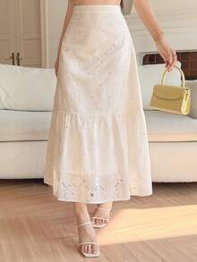 DAZY Falda larga elegante y blanca con bordado calado para mujeres - Blanco - Ver 4