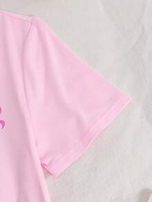 SHEIN Tween Girls' Pink Casual Loose Butterfly Print Loungewear Set, Summer - Baby Pink - View 8