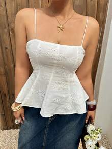 Dazy Plus 弹力紧身蕾丝吊带背心，百搭白色，春夏款 - 白色 - 查看 7