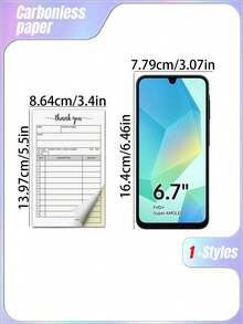 1pc Order Book & 2 Partial Carbonless Papers - Orders, Small Business Invoice Book - (50 Sheets Each, White/Yellow) - Multicolor - View 2