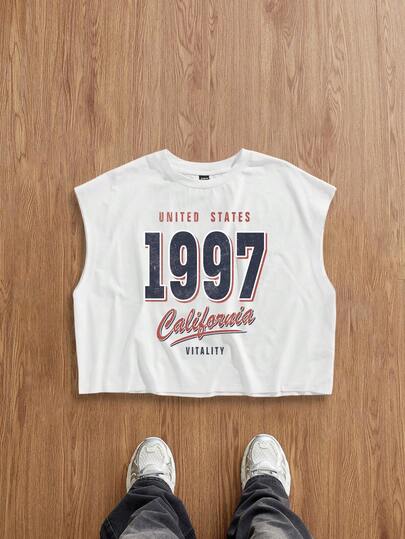 Manfinity Joysei 男士复古 1997 印花超大款露脐背心