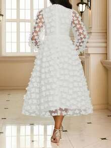 Fleurora 大码纯色圆领插肩袖腰部拼接时尚连衣裙 - 黑色 - 查看 3