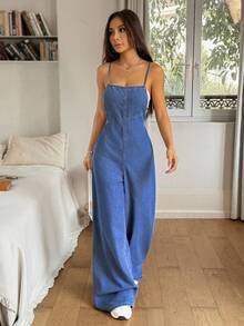 Rivivi 休闲度假吊带阔腿牛仔连体裤 - 淺色水洗藍 - 查看 6