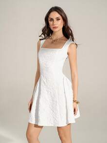 SHEIN Tall 女士无袖纯白色夏季中长连衣裙，简约休闲，适合日常穿着、派对和音乐节，是夏季女士连衣裙和白色连衣裙的理想之选。 - 白色 - 查看 5