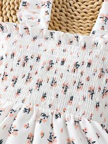 Elladie kids 女童碎花度假连衣裙，甜美粉白拼接，精致荷叶袖，适合4-7岁女童，非常适合度假、海滩、日常穿着，春夏皆宜。 - 白色 - 查看 7