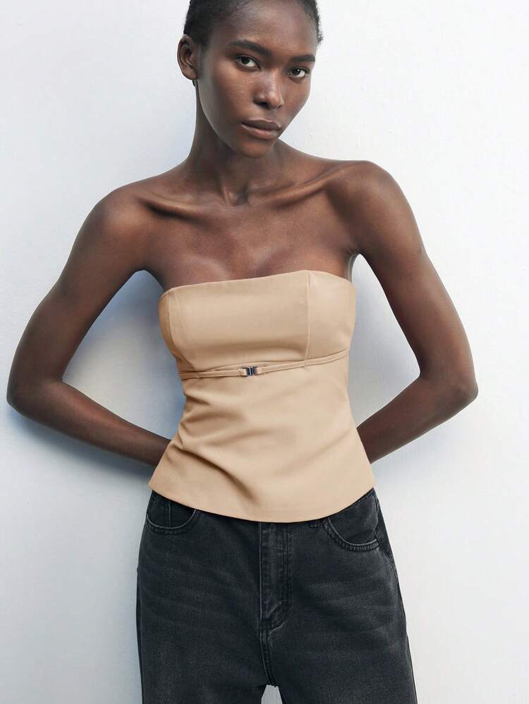 SHEIN Maija Women's Backless Adjustable Decor Tube Top, Stylish Office Wear, Suitable For Spring/Summer Old Money Business Casual Backless Elegant Metal Decor St Patrick's Day Women Summer Easter Women Party Top Beach Summer Holiday Each Vacation For Women Summer For Women Going Out Graduation Casual Summer Tube Top