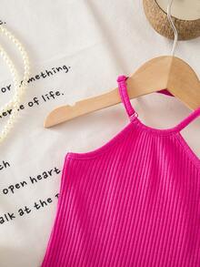 SHEIN Babygirl Cute Casual Vacation Knit Fuchsia Camisole Dress - Hot Pink - View 4