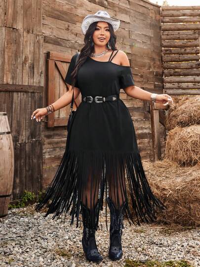 Ceyna 大码休闲长款流苏连衣裙