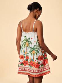 Travachic Vestido suelto con tirantes, volantes y estampado tropical de loro para mujer, ideal para vacaciones de verano en la playa - Multicolor - Ver 2