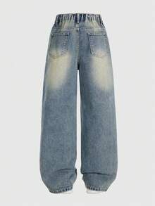 Tween Boy Pocketed Button Casual Versatile Daily Wear Wide Leg Jeans - Medium Wash - View 7