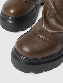 Sugerpunk 女士高跟凉鞋~ 2026 新款时尚秋冬朋克风深色 PU 高跟粗跟卡其色高筒裤靴及膝靴超高跟靴 - 卡其色 - 查看 10