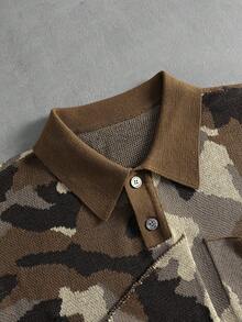 ROMWE MEN Street Life Men's Camouflage One-Buckle Short Sleeve Knit Top - Dark Green - View 7