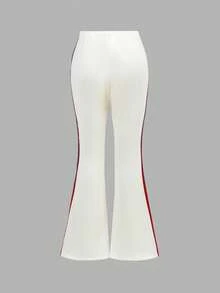 少女落肩印花针织T恤和喇叭裤两件套，休闲时尚，百搭，适合派对、郊游、姐妹合照、公园、露营、度假、日常休闲等场合。 - 白色 - 查看 11