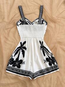 Soleia Mono sin mangas con estampado de palmeras y diseño calado para mujer, ideal para vacaciones - Blanco y Negro - Ver 2