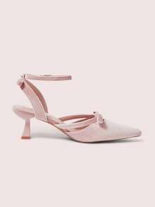 CUCCOO DOLLMOD New Velvet High Heels In Light Pink, Bowknot Criss-Cross Hollow-Out Women Shoes Spring Shoes - Baby Pink - View 10